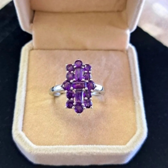 Amethyst Elongated Ring In Platinum Over Sterling Silver 2.00 ctw - Picture 5 of 9